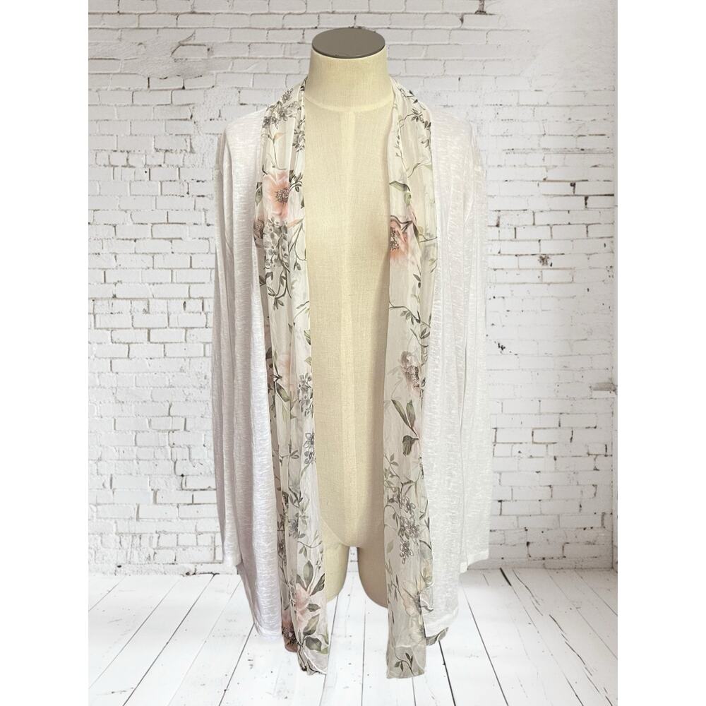 Elena Baldi Womens Dressy Knit Silk Blend Floral Open Front Cardigan Size 1X